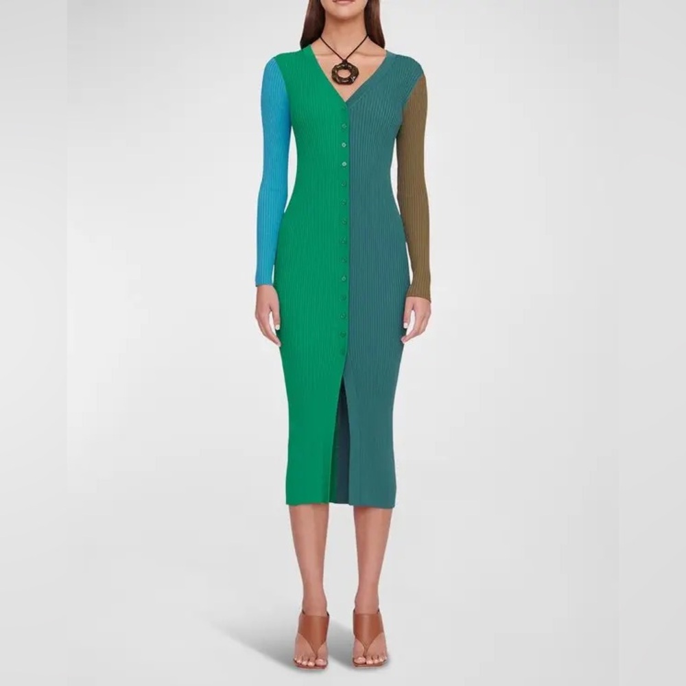 STAUD Two-Tone Knit Dress- Green Multi- size Medium - New with tags